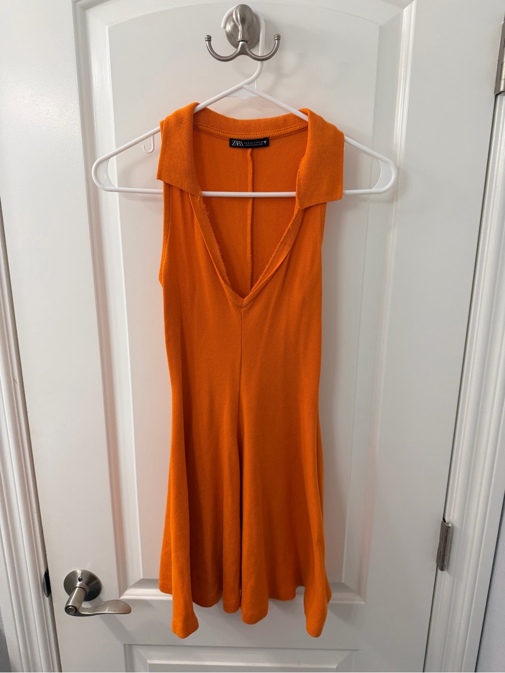 Zara Bright Orange Sleeveless Collared Mini Dress